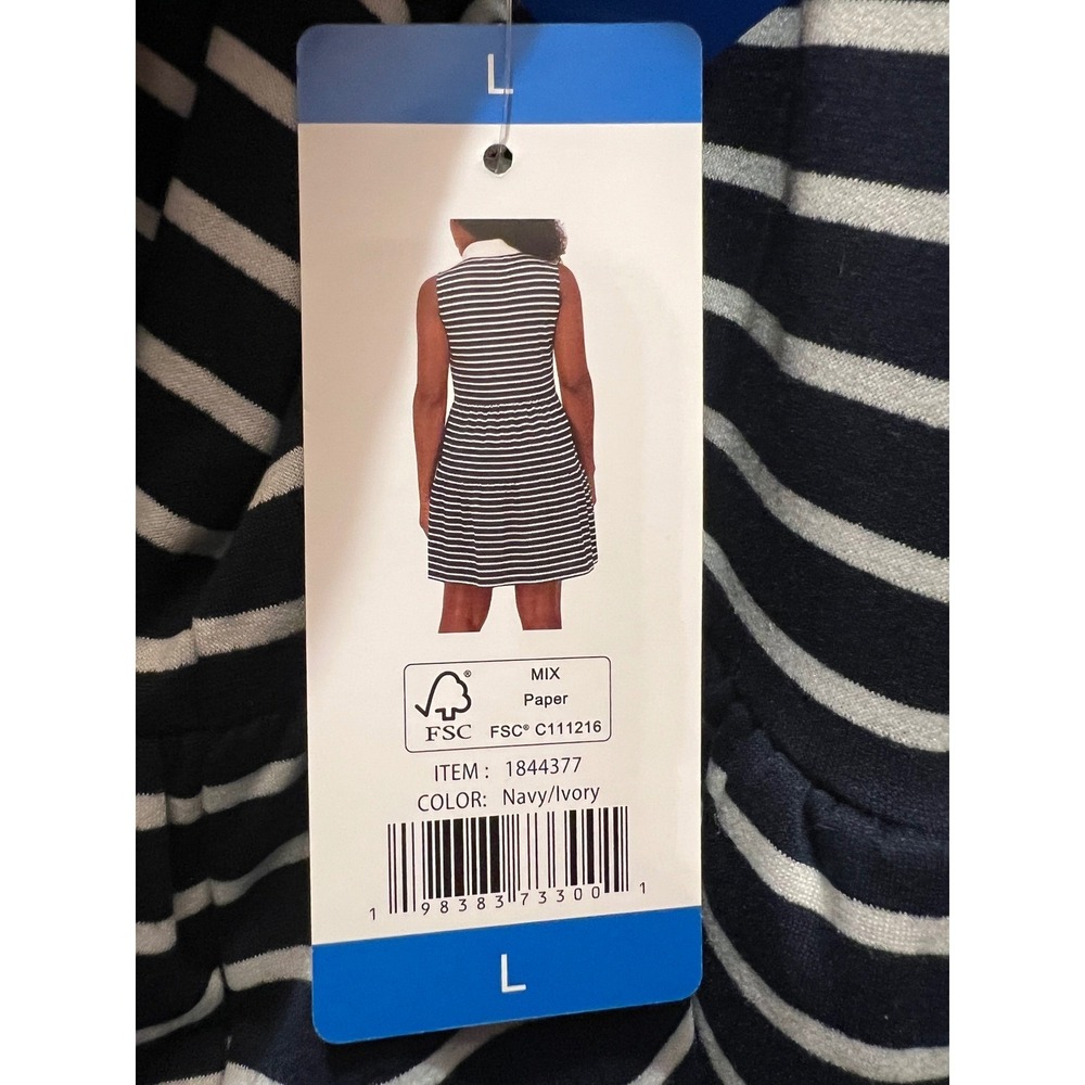 NAUTICA Tiered Mini Dress Womens Large Navy White Striped Sleeveless Pockets NWT - Picture 8 of 16